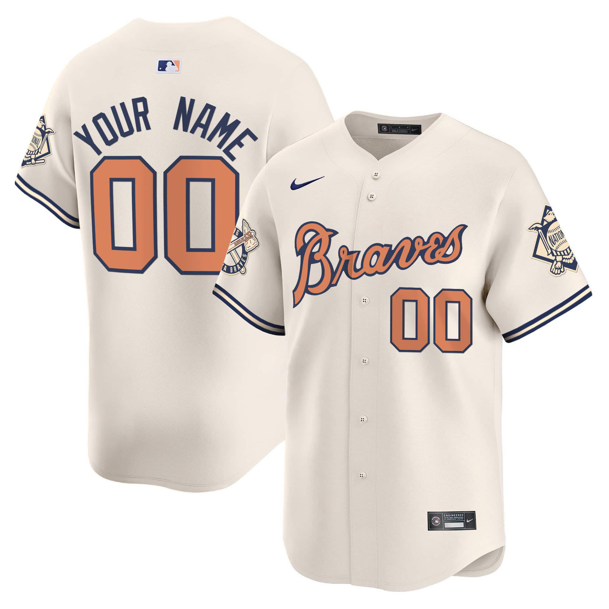 Men Atlanta Braves Cream 2024 Nike Peaches Vapor Premier Limited Custom MLB Jersey